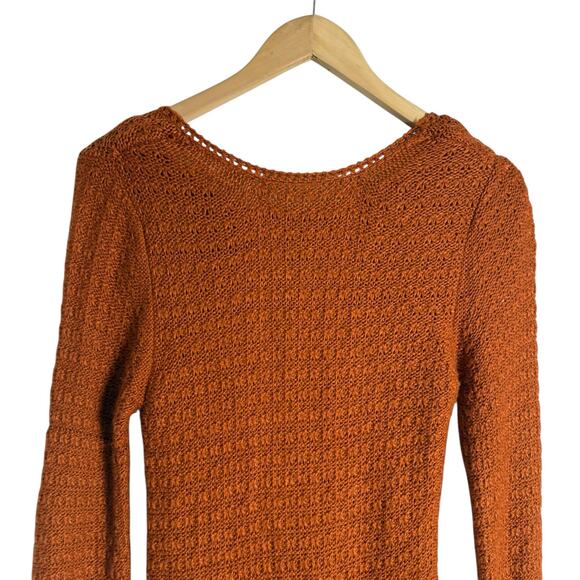 Pamela Love Orange Fringe Knit Long Sleeve Midi Boho Sweater Dress Size Medium - Picture 6 of 12